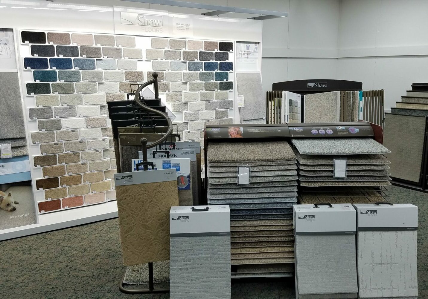 Variety of flooring products at showroom | Howmar Carpet Inc