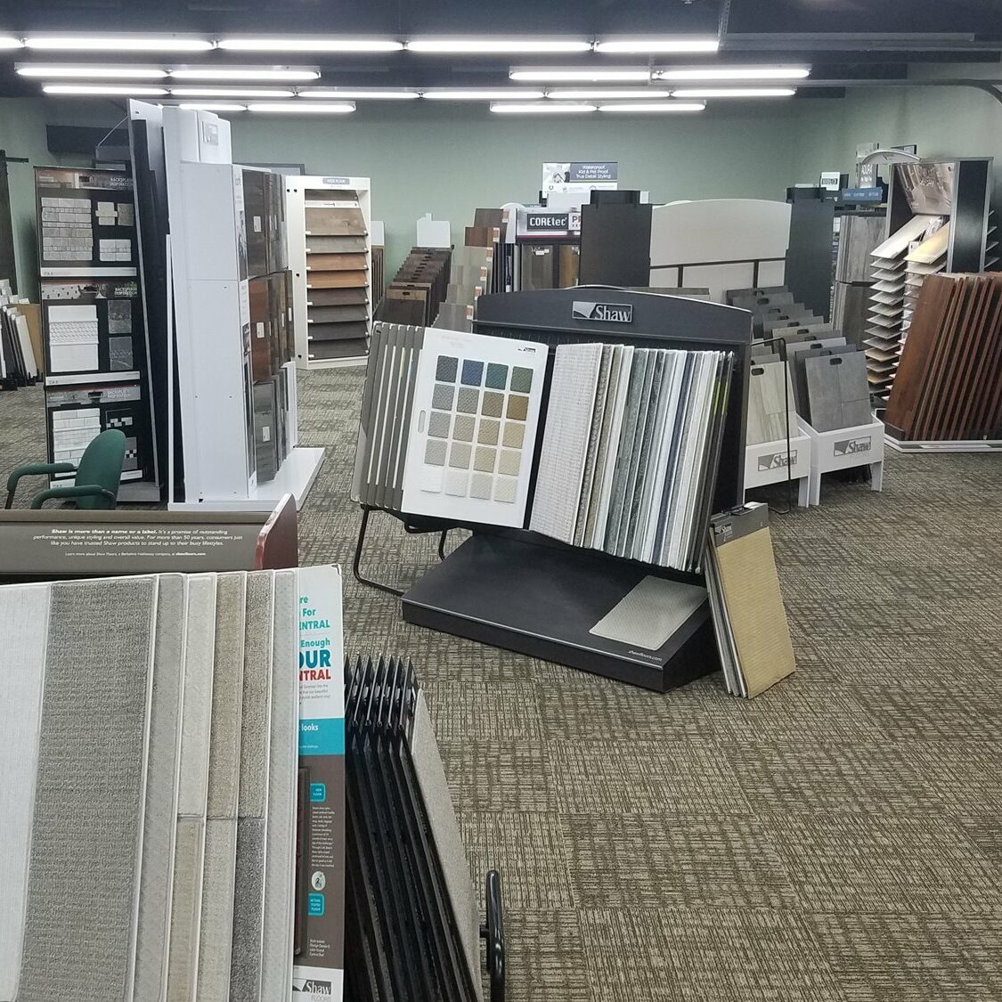 Variety of flooring products at showroom | Howmar Carpet Inc