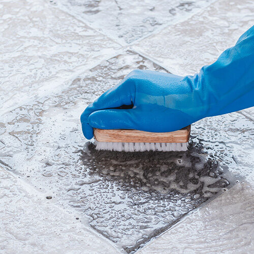 Tile cleaning with brush | Howmar Carpet Inc